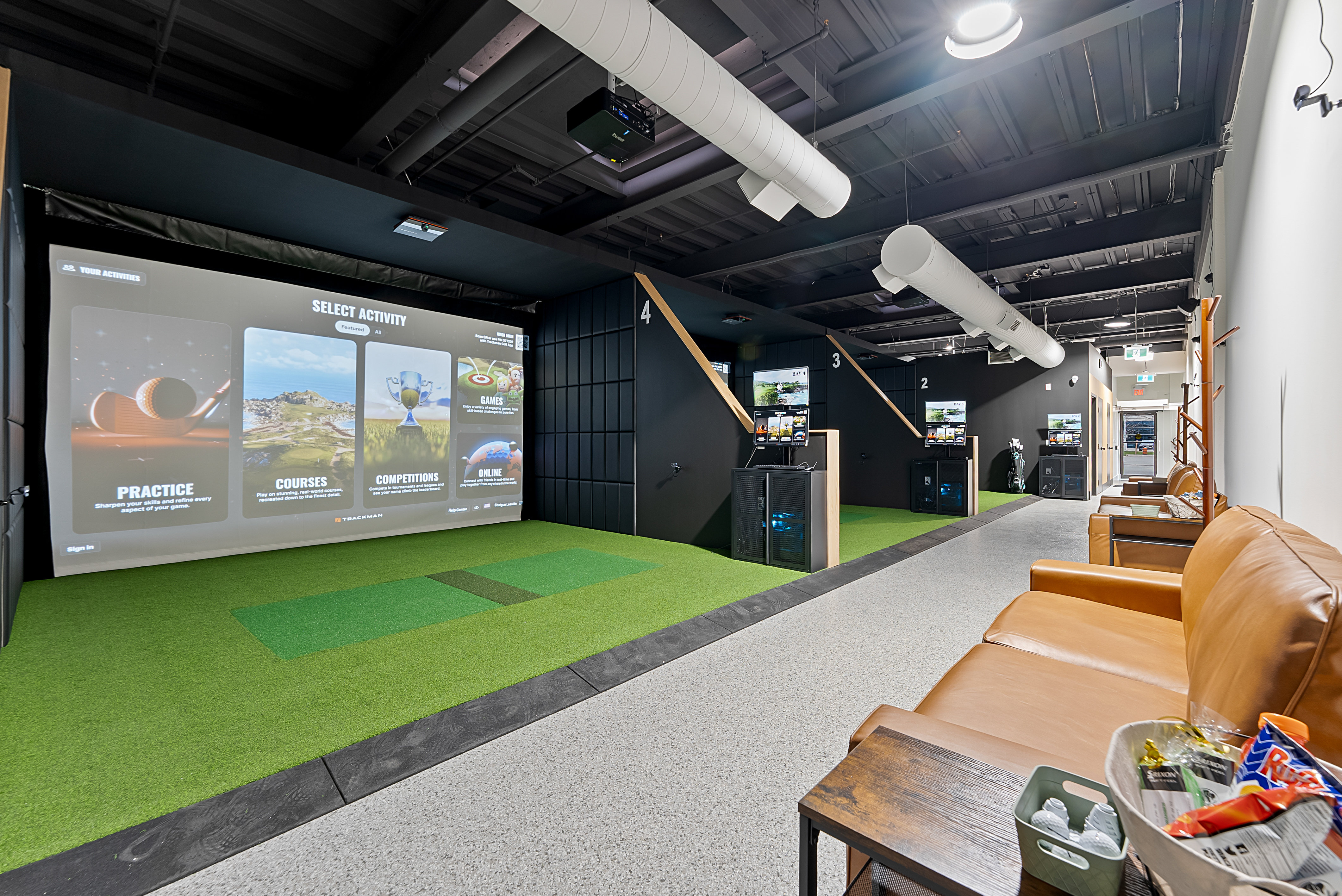 Completed commercial golf simulator interior